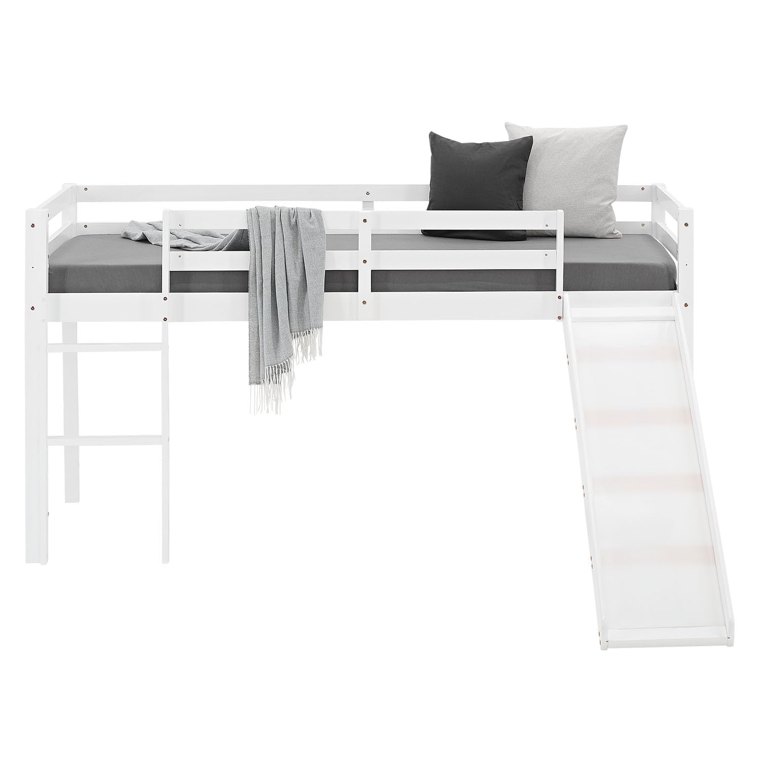 Homestyle4u Kinder-Hochbett mit Rutsche 90x200 cm Weiß Massivholz Bett | Stabiles Etagenbett aus Kiefer Massiv mit Leiter und Lattenrost - Ideal zum Spielen und Schlafen im Kinderzimmer
