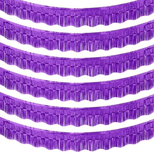 Image of LOLStar Purple Foil Fringe Tinsel Garland, Tinsel Streamers Banner, 6 Pack | 60Ft Tinsel Streamers, Shiny Purple Wall Hanging Tinsel Fringe Banners for Graduation, Parade Float, Halloween Party Decor