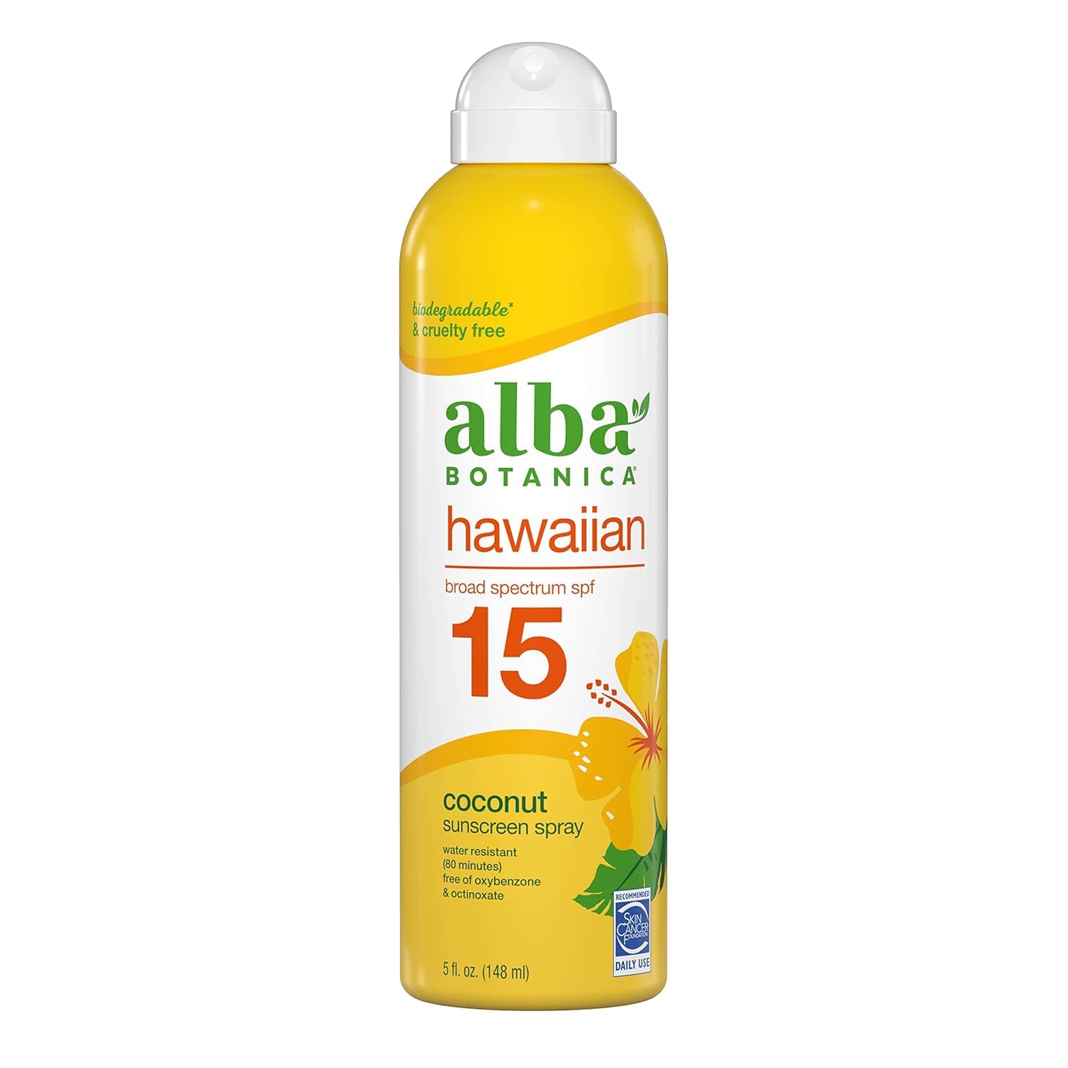 Sunscreen Spray for Face and Body Broad Spectrum SPF 15 Sunscreen Hawaiian Coconut Water Resistant and Biodegradable -