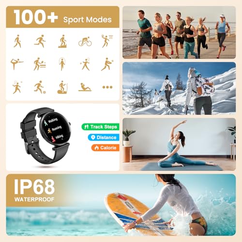 Image of Hwagol Smart Watches for Women with Android iPhone Compatible[Calls /Metal Thin Body],1.43 inch Micro-Spherical AMOLED Screen,Sports Watch with Sleep /Heart Rate Monitor (Pure Black)