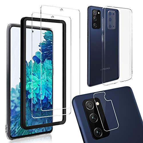Tempered Glass Screen Protector Compatible with Samsung Galaxy S20 FE, [2 +1+1 Pack] HD-Clear Tempered Glass Screen Protector & Camera Lens Protector & Soft Shockproof Transparent Protective Cover