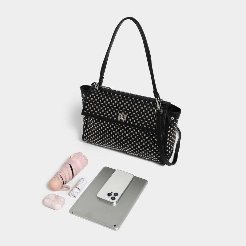 Bolso Satchel de Mano para Mujer en Cuero Vegano Negro miniatura 4