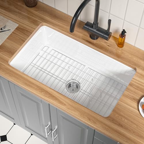 Comparison: Best Sealant For Undermount Sink 9 Vomlor Fireclay Undermount KItchen Sink 32 Inch, 32''Wx19''Dx10''H Heavy Duty White Bar Sink Drop In Deep Single Bowl for Kitchen, Undermount or Topmount Optional