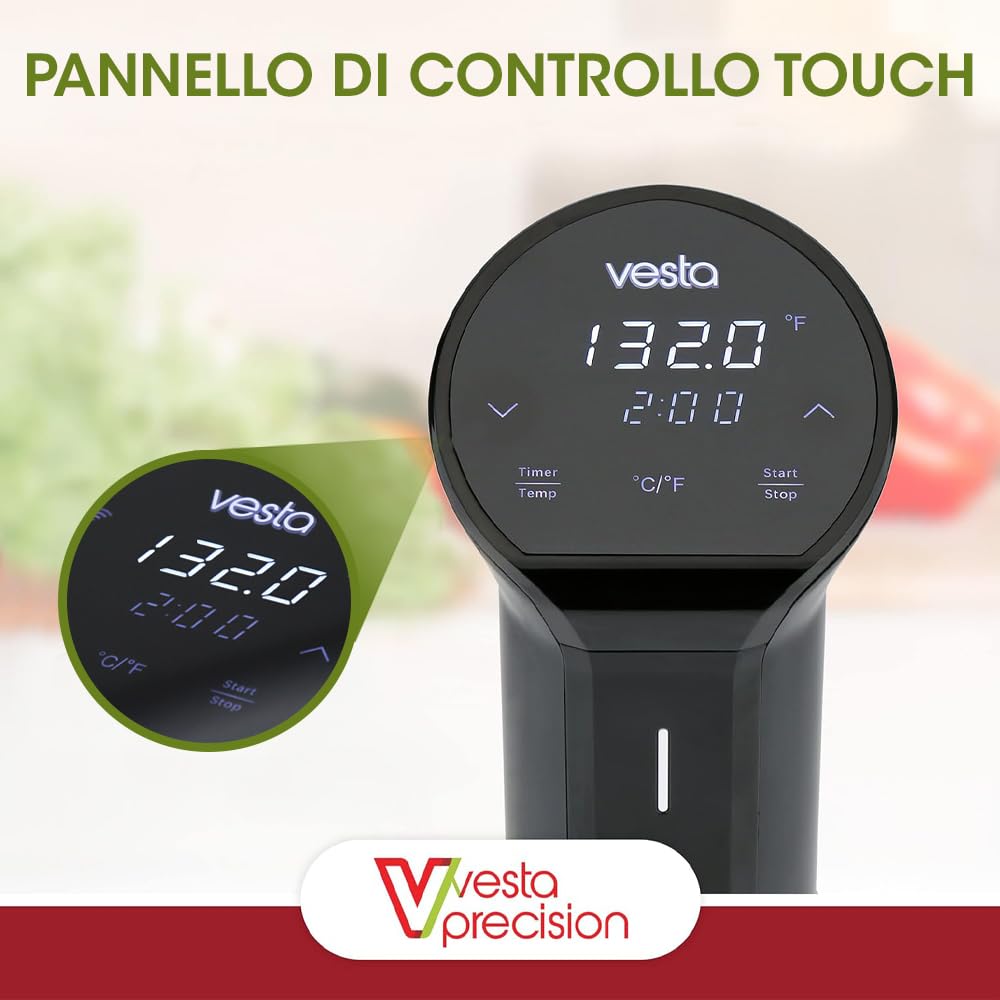Vesta Precision Termocircolatore Domestico Imersa II SV82 ad Immersione per Cotture a Bassa Temperatura 1200W | Include l'app di controllo Wi-Fi | Volume massimo dell'acqua 30 litri (Nero)
