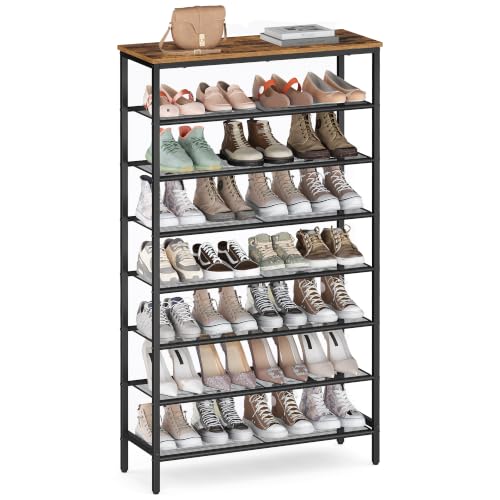 Image of VASAGLE Shoe Rack with 7 Mesh Shelves and 1 Large Top for Bags, Steel Frame