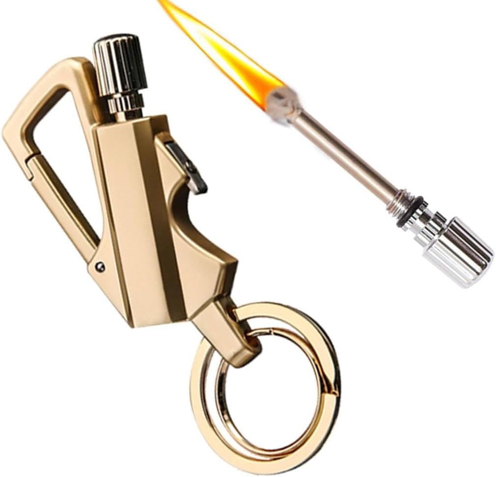 Keychain Lighter with Multi-Function Bottle Opener, Outdoor Match Kerosene Lighter, Reusable Waterproof, for Outdoor(2pack Gold)