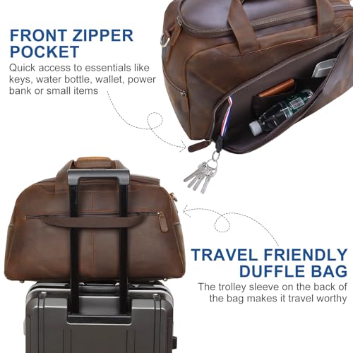 TIDING Full Grain Leather Duffle Bag for Men - 20 Inch TSA Approved Carry On Weekender Overnight Travel Duffel Bags3