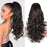 ZQIAN BEAUTY Dark Brown Ponytail Extension, 24 Inch Claw Clip ponytail extension, Soft Curly Clip on Ponytails for Women, Natural Synthetic Layered Pony Tails Hair Extensions (Color: Dark Brown)