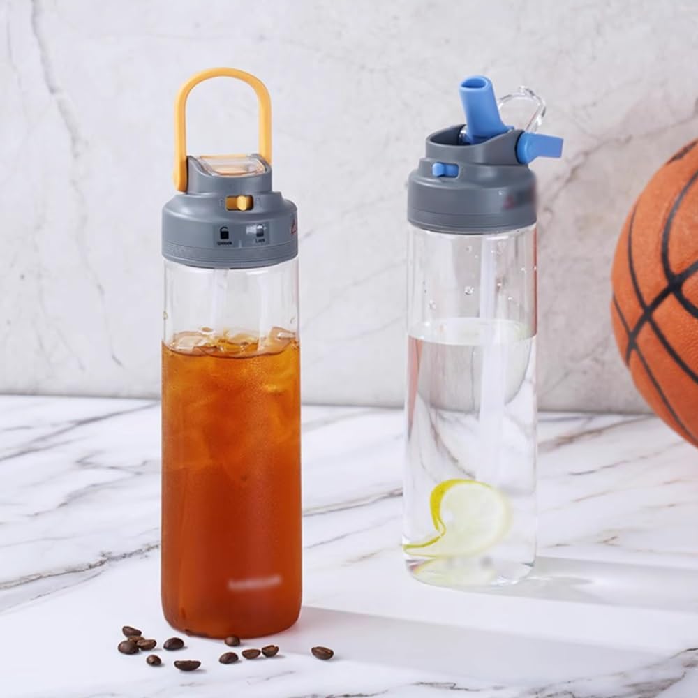 MRKU Sportliche Wasserflasche aus Kunststoff mit Deckel, auslaufsichere Quetschflasche mit Griff für Fitnessstudio, Fitness und Büro