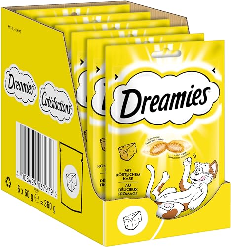 Dreamies Katzensnacks mit Käsegeschmack, 6er Pack, 6x60g – Außen knusprige & innen cremige Katzenleckerlis