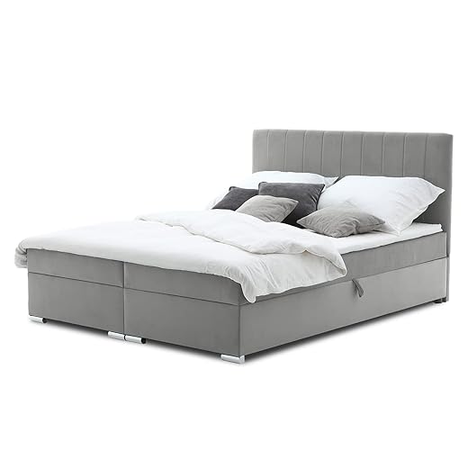 Boxspringbett Grenland 180x200 mit Bonnell-Federkernmatratze und Topper. Kontinentalbett mit Stauraumbett und dekoratives Kopfteil! Das Beste Doppelbett für Seniorenbett! (Trinity 14)