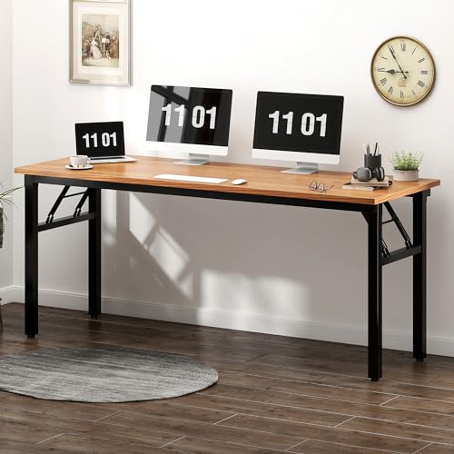 Image of Need Folding Computer Desk, Large 62 inches Folding Table for Home Office, No Install Needed Foldable Writing Table Long Desk, Space-Saving, Teak and Black