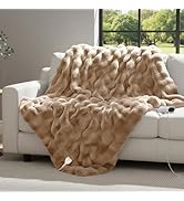 TIMBERHIDE Faux Rabbit Fur Electric Blanket, Oversized 51"x75" Single Heated Throw, 6 Heat & Auto...