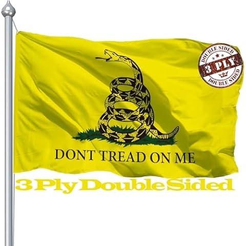 Dont Tread On Me Flag 3x5 Ft, Double Sided Don't Tread on Me Flags for Outdoor, Heavy Duty Gadsden Rattlesnake Rattle Snake Banner For Outside Decoration Cover