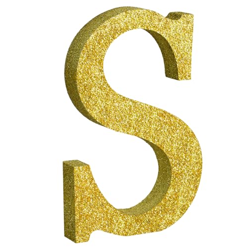 Image of TONIFUL 8 Inch Gold Glitter Letter S Table Centerpiece A-Z Gold Birthday Party Decorations,Gold Alphabet S for Birthday,Chrismas,Graduation,Bridal Shower,Wedding,Anniversary Party Supplies