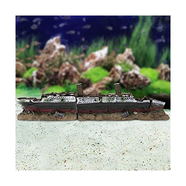 Aquarium Decoration Ship, 15 Inch Titanic Shipwreck Decorations Resin Material Large Broken Boat Fish Tank Ornaments - Image 3