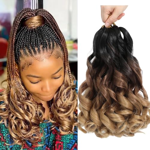 WIPPORYA French Curly Braiding Hair 12 Inch 6 Packs Black Loose Wave Bouncy Crochet Hair Pre Stretched 50g/pack Yaki Curly Braiding Hair for Black Women Hair Extensions (12inch 1B/30/27(pack of 6))
