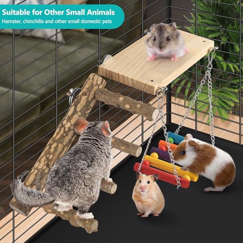 DBNESS 3in1 Bird Perch Toys for Parrots, Wooden Ladder Perch for Cage, Parrot Platform Stand Colourful Swing Hammock Climbing Bridge Exercise Cage Accessories for Budgies Cockatiels Lovebirds Hamster - Thumbnail 7