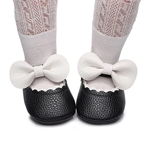 Bebila Infant Mary Jane Flats With Bowknot - Baby Girls Boys Shoes With Non-Slip Rubber Sole Toddler Crib First Walkers Princess Wedding Dress Shoes (12-18 Months,Black) #TOP3