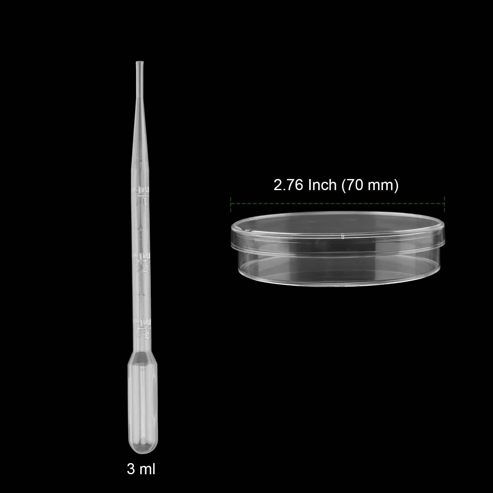 NGOSUET 40er-Pack 3ml Petrischalen Aus Kunststoff – 70x15mm, Steril, Mit Deckel & 40 Transferpipetten Für Labor