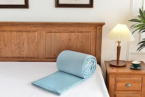 Kingole Flannel Fleece Microfiber Throw Blanket, Luxury Light Blue Queen Size Lightweight Cozy Couch Bed Super Soft And Warm Plush Solid Color 350Gsm (90 X 90 Inches) #TOP1