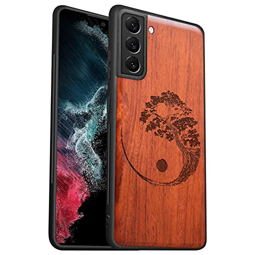 Custodia Compatibile con Galaxy S22 Cover Rosea Legno Antiurto con Protezione in per Samsung S22 Case Paraurti Robusto TPU Bonsai Tree