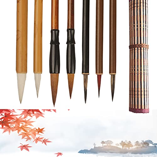 Ensemble de pinceaux de calligraphie chinoise Kanji japonais Sumi Pinceaux de calligraphie chinois, pinceaux de calligraphie chinoise Ensemble de 7 pinceaux à encre et support pour pinceaux Cover