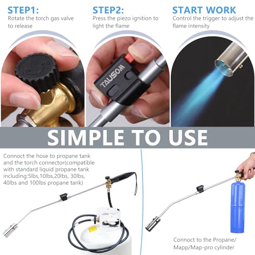 Propane Torch Weed Burner Kit, 1,800,000 BTU Blow Torch with 10Ft Hose, Self Igniter Flamethrower Grill Torch for Weeding, Roof Asphalt, Melting Snow, Road Marking, Barbeque