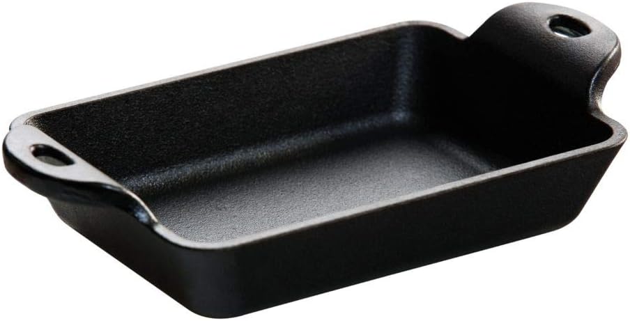 HMSRC Heat Enhanced and Seasoned Cast Iron Rectangular Mini Server, 10-Ounce, Black