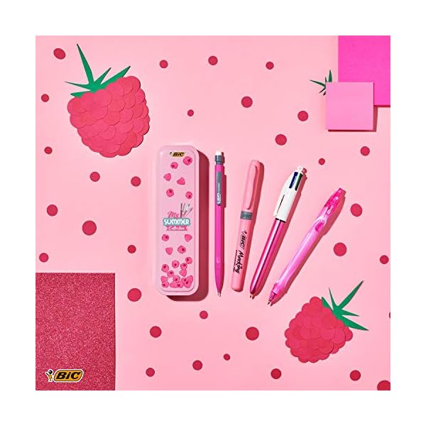 BIC Summer Pink Box: Boli de Gel de Punta Media, Portaminas, 4.Colores + Tipp-Ex Cinta Correctora de Bolígrafos, Óptimo… - Imagen 4