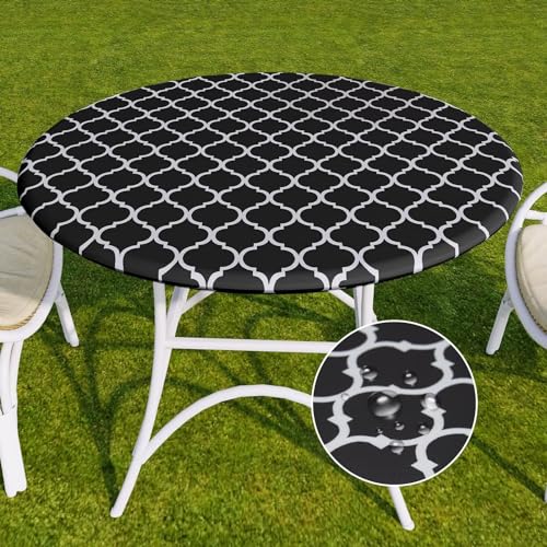 Romanstile Round Fitted Vinyl Tablecloth with Elastic Edge 100% Waterproof