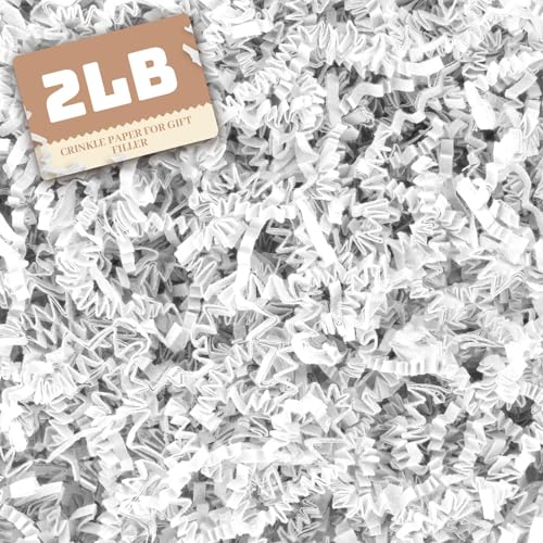 Dayacoco 2LB White Crinkle Cut Paper Shred Filler Shredded Confetti Paper for Basket Filler Gift Wrapping Basket Filling for Birthdays Weddings Anniversaries