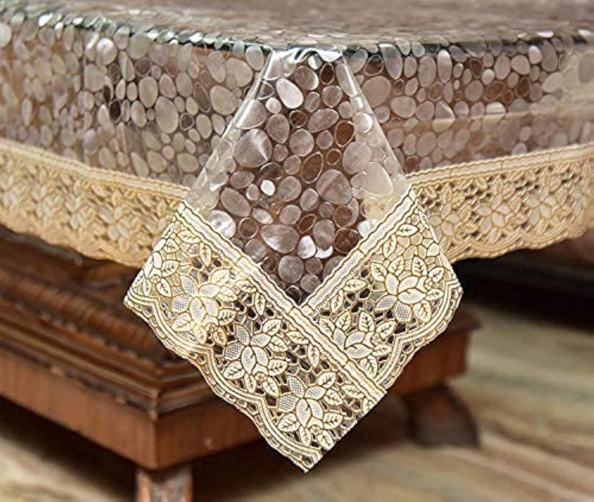 Transparent 3D PVC Center Table Cover, Golden, 40x60 inch