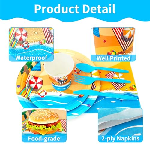 Ouvibor ‎OUVIBOR-B-0007 175 Pieces Beach Party Plates And Napkins Set thumb #2
