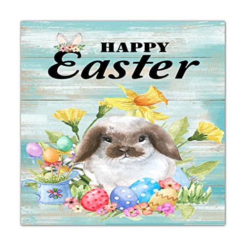 Panneau mural bois lapin de Pâques déco fleurs de lys maison 40 cm