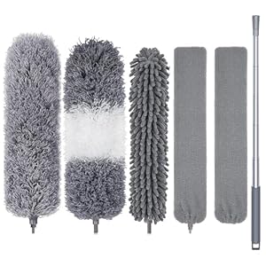 Dusters for Cleaning, 6 PCS Microfiber Feather Gap Dust Cleaner with Extension Pole 30” to 100”, Extendable Bendable Reusable Long Handle Duster Kit for Cleaning High Ceiling Fan/Furniture/Cars