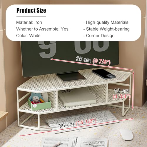 Soporte para monitor de hierro con elevador ergonómico de 2 niveles y base triangular estable 6