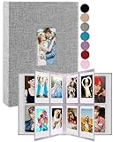 GPIRAL Mini Photo Album 208 Vertical Photos - Linen Front Window, Photo Album 2x3 Compatible with Fujifilm Instax Mini Film 7s 8 9 11, Polaroid 300, HP Sprocket, K-pop Photocards, Zip Printer, Grey