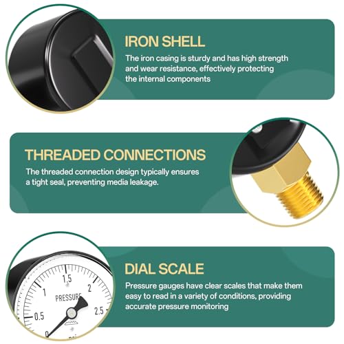 Image of 0-3PSI Diaphragm Type Capsule Low Pressure Gauge 2-1 /3 inch Dial Size, 1 /4 inch NPT Lower Mount, Adjustable Water Column Gauge, for Pressure Testing with Air, Gas, Water, and Other Liquids