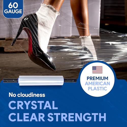 Image of International Plastics Co. 12 Pack 15 inch Plastic Stretch Film Wrap with Extended Tension Handles 1200ft Each 500% Stretch Clear Cling Durable Adhering Packing Moving Heavy Duty Pallet Shrink