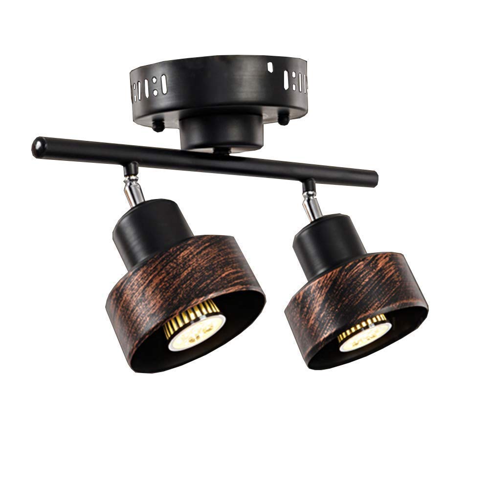 LED Vintage Eisen Deckenspot Drehbar Schwarz-Rost Deckenstrahler 2-Flammig Verstellbare Retro Wand-Lampe Decken-Leuchte Innen-Beleuchtung Laden Wohnzimmer Restaurant Decken-Spot 5W*2