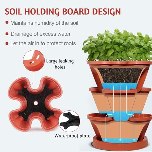 Sunfunusa PP-R265 Vertical Strawberry Planter-5 Tier Tower Stackable Herb Planter Stacking Garden Planters Pot Outdoor With Tools Removable Wheels thumb #3