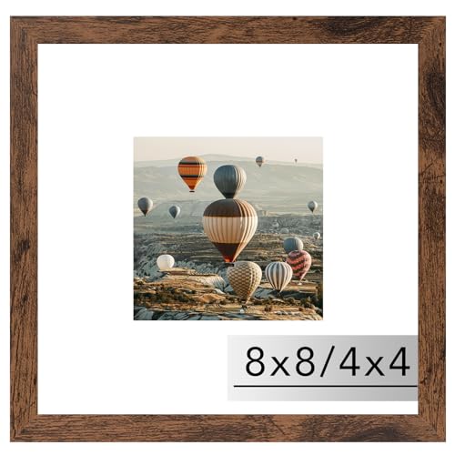 Image of JCJMY 8x8 Picture Frame with Mat, Display 4x4 with Mat or 8 x 8 without Mat, Wood Square 8 by 8 Photo Frames for Wall Hanging or Tabletop, 1 Pack, Deep Brown