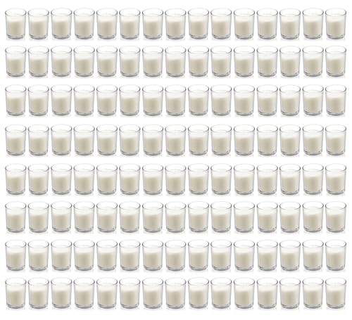 Image of Housecret 120 Pack Warm White Unscented Clear Glass Filled Votive Candles. Hand Poured Wax Candle Ideal Gifts for Aromatherapy Spa Weddings Birthdays Holidays Party