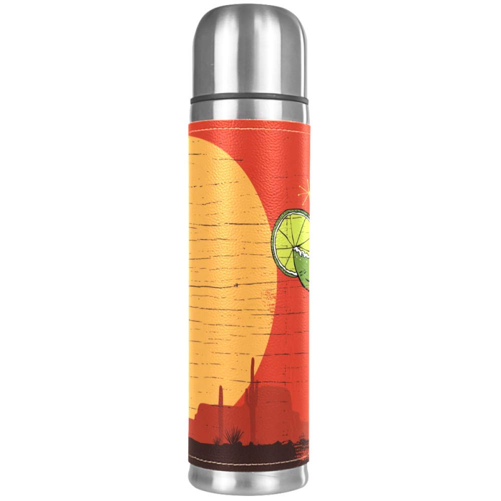 Mexican Girl in Margarita Cocktail Mexico Tequila Alcohol Leak Proof Water Bottle Stainless Steel Vacuum Cup Flask Insulated Thermos for Hot and Cold Beverages 500 ML for Office, School, Travel