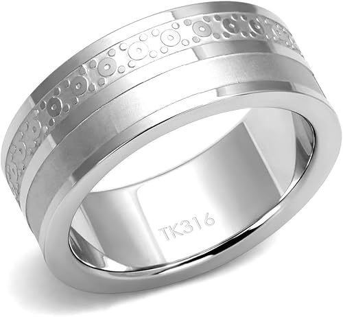 Anillo Color Plata Para Hombres y Ninos de Acero Inoxidable Patrones Opuestos 9
