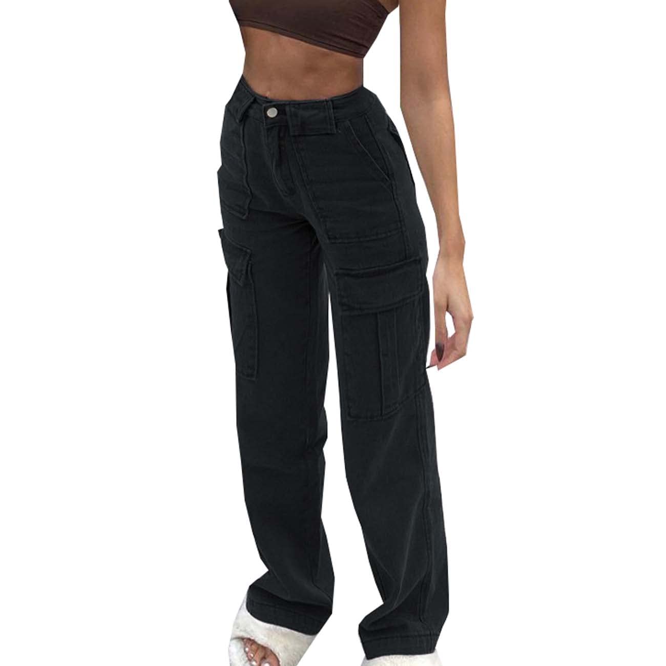 Pantaloni da Donna Primavera E Autunno Tinta Unita Cuciture Tascabili Casual Jeans Larghi A Vita Media Donna