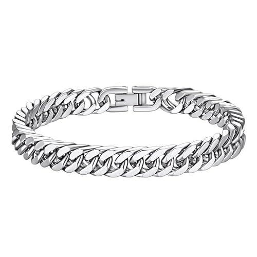 Wide Cuban Link Bracelet for Men Boyfriend Father Present Plated Steel Bracelets (Stainless steel, 19cm)