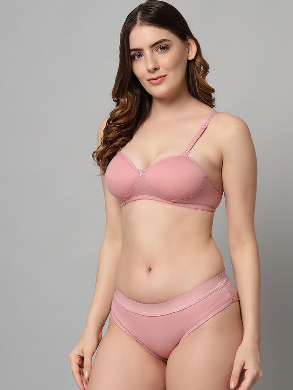 Image of Imsa Moda Women's Padded Wire-Free Bra & Panty Set - Soft Polycotton Lingerie (Pack of 1)