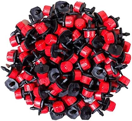 Oubest 100 pcs Drip Irrigation Emitters/Micro Bubblers/Irrigation Drippers Full-Circle Pattern (Comes with a Hole Puncher) for 1/4" Hose/PE Tube Adjustable for Drip Watering Systems